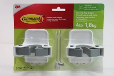 3M White Command Broom & Mop Gripper Wall Hook Damage Free Hanging - 2 Pack