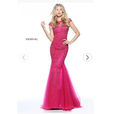 Sherri Hill 51117 Mermaid Gown Women Size 2 NWT Berry Beaded Tulle Prom  $518