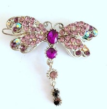 Beautiful Vintage Silver Plate Rhinestone Butterfly Hair Barrette Clip