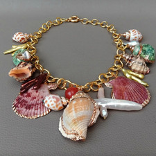 19" Multi Sea Shell Pearl Chain Necklace Summer Beach Jewelry