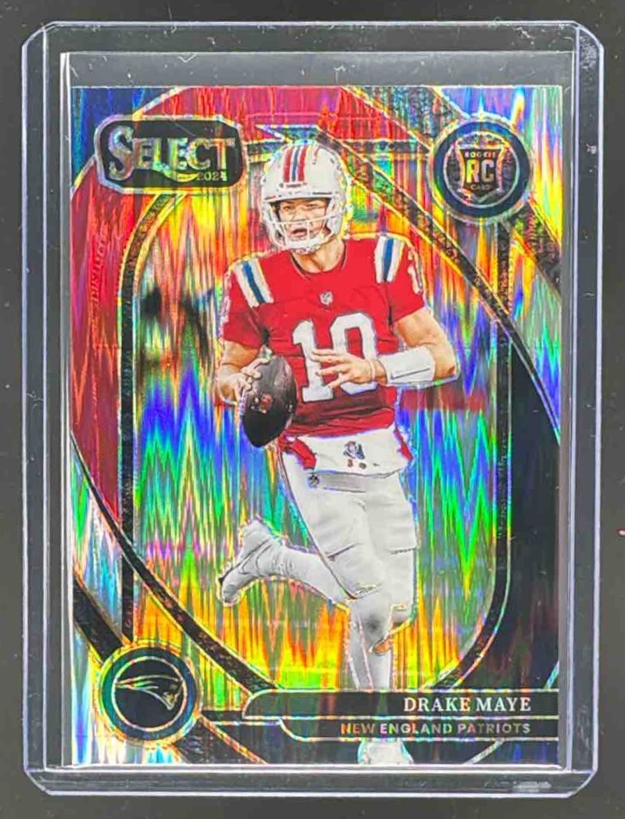 Drake Maye 2024 Panini Select #218 Red and Blue Prizm Shock Club Rookie RC