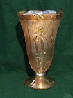 <!--F#f_0-->Vintage Jeanette Marigold Carnival Glass Footed Iris Herringbone Pattern Vase<!--F/-->