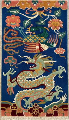 Handmade Antique Tibetan Style 3x6 ft Dragon & Phoenix Traditional Wool Rug