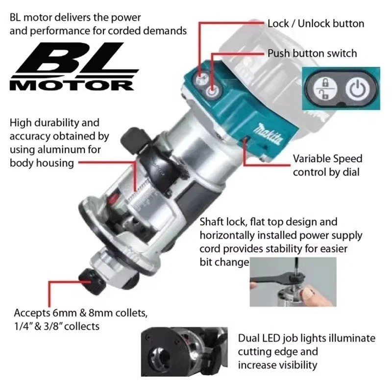 Makita 18V Brushless Laminate Trimmer Router, DRT50Z. AU Stock. - image 2 of 4