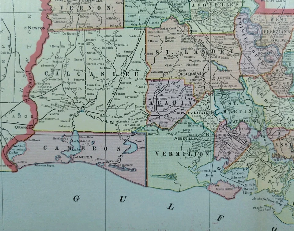 Vintage 1902 LOUISIANA Mapa 22"x14" Antigo Original NOVO ORLEANS METAIRIE LA - Imagem 3 de 4