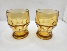 Vintage Set of 2 Anchor Hocking Amber Colored Honeycomb Glasses