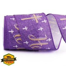 Glodecart Spring Christian Ribbon, 2.5" x 10 Yards Purple, Easter Wreath Bows