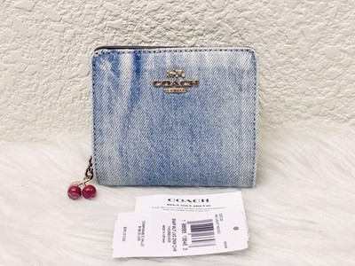 Coach CEC35 Snap Wallet Loved Denim & Leather With Cherry Charm