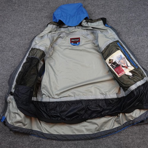 Vintage Marmot Goretex Jacket Mens Medium Blue Hooded 3 Ply Ski Shell Waterproof - Picture 5 of 12