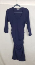 Michael Stars Dress M Navy Blue Ruched Midi USA 100% Cotton Casual Work Sexy