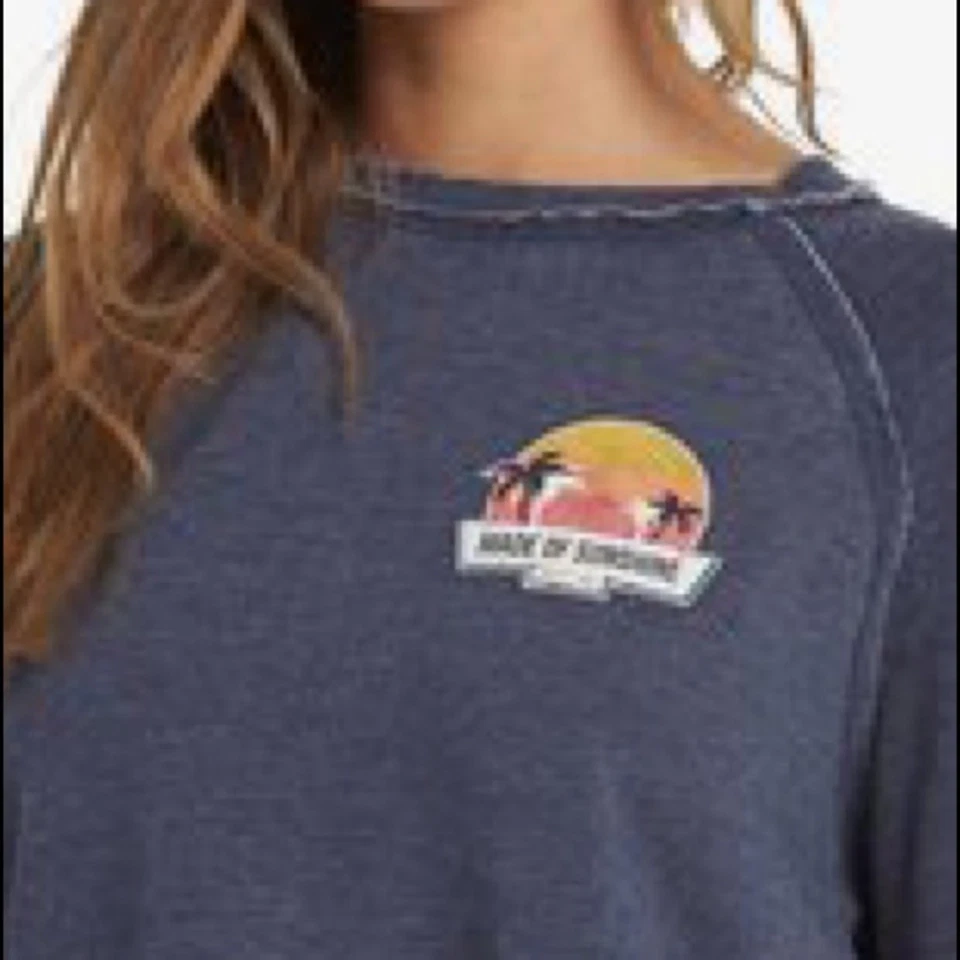 NWT Roxy Sweatshirt “Made Of Sunshine ” Blue Cropped Pullover Large - Image 3 of 3