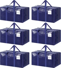 6 Pack Extra Heavy Duty Large Moving Bags with Strong 6 Pack, Dark Blue 