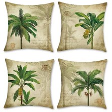 Bonhause Tropical Palm Tree Throw Pillow Covers 18 x 18 Inch Set of 4 Vintage