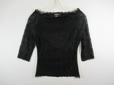 Soaked in Luxury Anine Lace Top Women Small Black Boatneck 3/4 Sleeve Lined