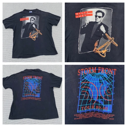 Billy Joel "Storm Front" Tour Concert Shirt Adu 1980s vintage concert t-shirt, vintage, size L, single stitch, B+ condition