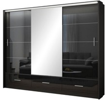Schrank MARSEILLE 250 Schwebetürenschrank Kleiderschrank Schubladen Spiegel LED