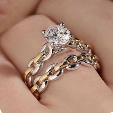 2 CT CZ Bridal Marriage Ring Set 925 Silver Plated Ring Set For Christmas Gift