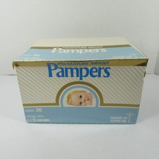 Vintage Pampers Diapers Box Premature Infant 6lbs Sealed Prop 80s Disposable NOS