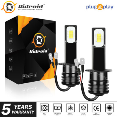 RIDROID H1 LED Headlight Bulb Conversion Kit High Low Beam Lamp 6500K White 2X
