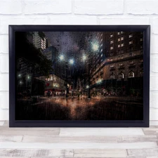 Panorama New York Rain Rainy Raining Night Metropolis Urban Wall Art Print