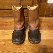 LL Bean Maine Hunting Leather Duck Boots Men s Sz7 Shearling Slip On Made In USA