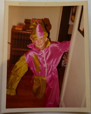 Vintage Found Photo 1965 Young Boy Pink & Brown Costume Silly Odd Kid Furry Hat