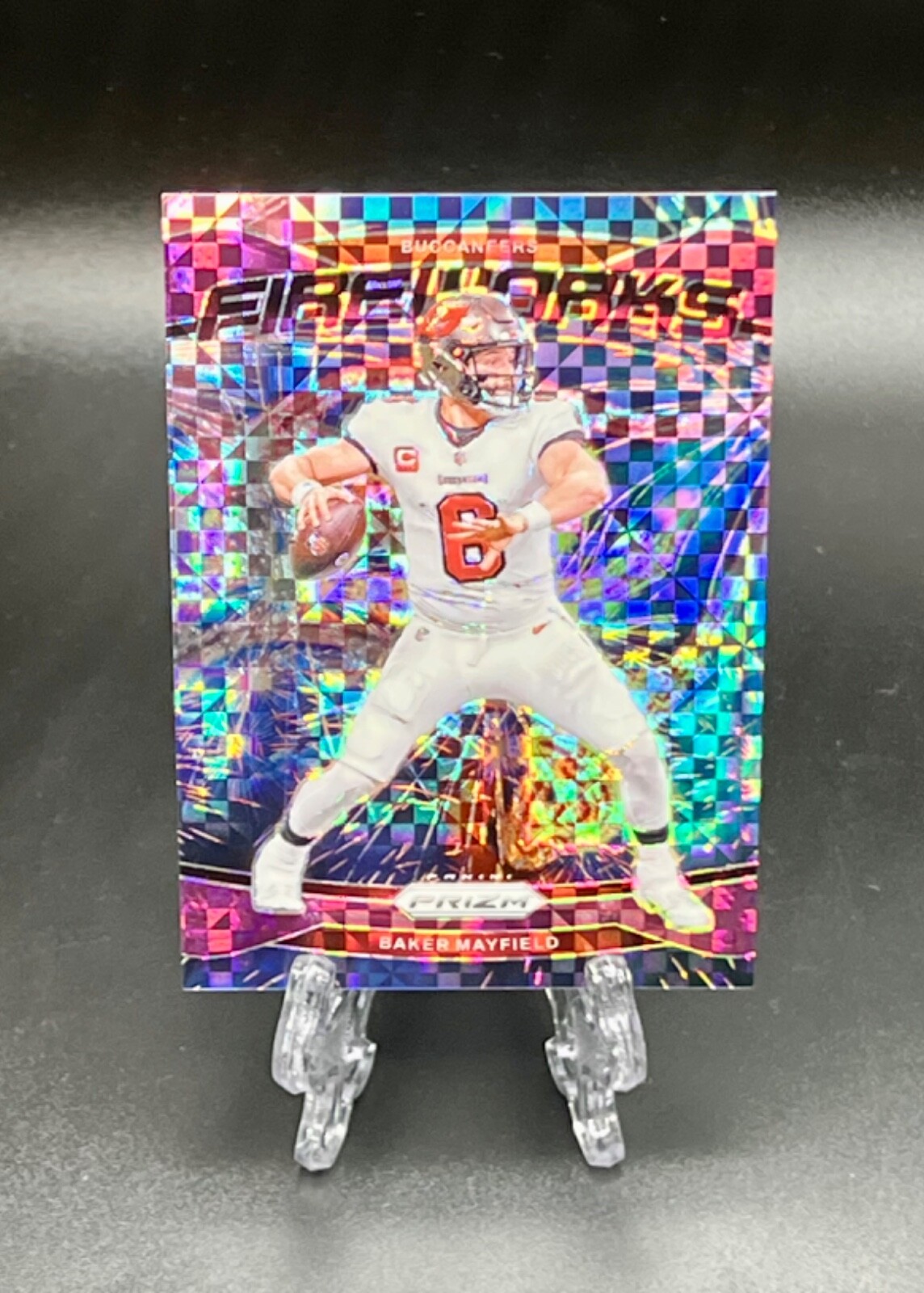 2024 PANINI PRIZM BAKER MAYFIELD #6 FIREWORKS PURPLE POWER SP /49 BUCS