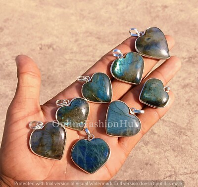 Gift Her Blue Labradorite Gemstone 925 Silver Plated Heart Pendant Lot Jewelry