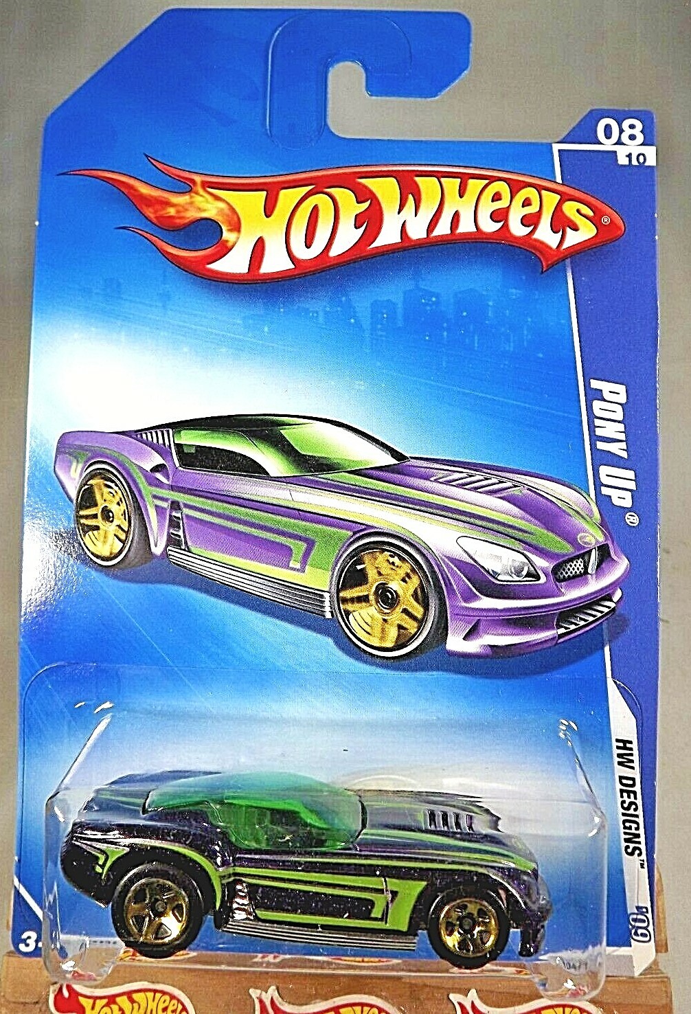 2009 Hot Wheels #104 HW Designs 8/10 PONY-UP Purple Variation w/Gold 5 Spokes