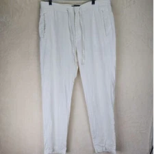 Saks Fifth Avenue 100% Linen Women Pants Sz 33 White Bohemian Cottagecore Beach