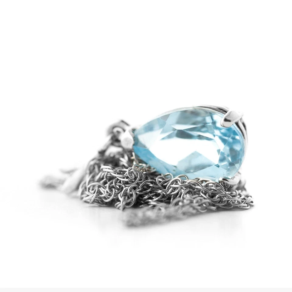 14K. COLAR DE OURO MACIÇO COM ÁGUA-MARINHA NATURAL (ouro branco) - Imagem 4 de 4