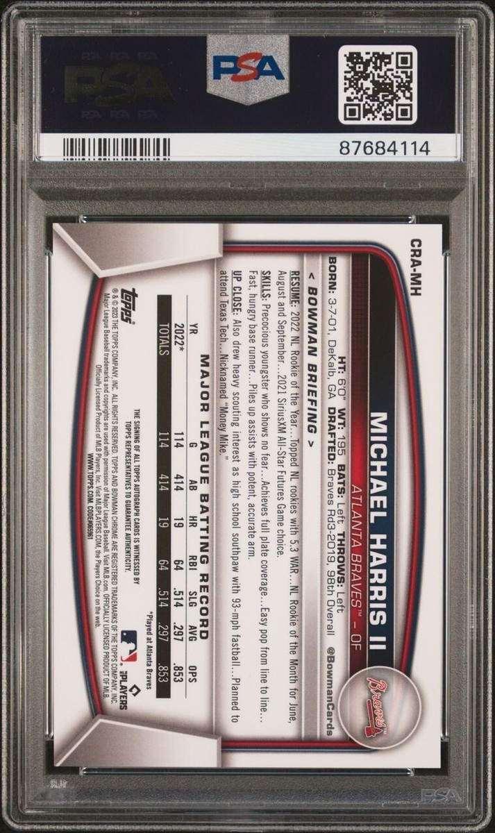 Michael Harris II 2023 Bowman Chrome Gold RC Auto /50 PSA 10/10