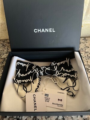 Chanel CC Logo Bijou Silk Ribbon Barrette Hair Black CHANEL Black Hair Barrettes for Women | eBay main image 4