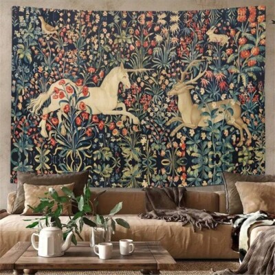 Extra Large Tapestry Wall Hanging Art Poster Background Medieval Revival Deer