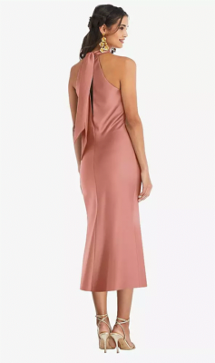 dessy halter bridesmaid dress Ruffle-Trimmed Bodice Halter Maxi Dress with Wrap Slit