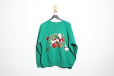 Vintage 1990's USA-Made Handmade Christmas Duck Green Raglan Sweatshirt - XL