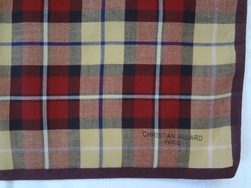 VTG Christian Aujard Paris Multicolored Plaid Cotton Pocket Square Handkerchief - Picture 5 of 6