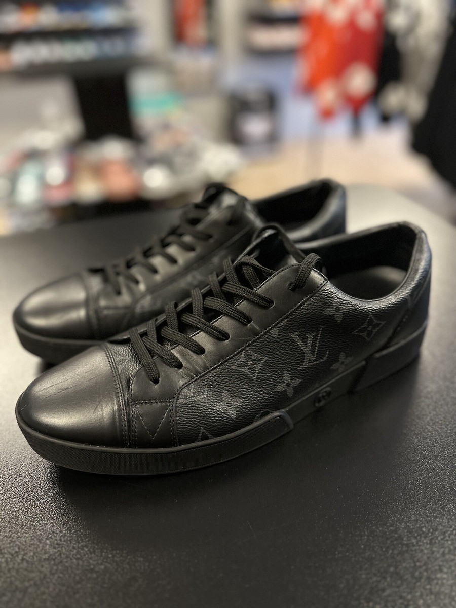 Louis Vuitton Match Up Monogram Black Leather Sneakers Size 9LV/10US  Authentic