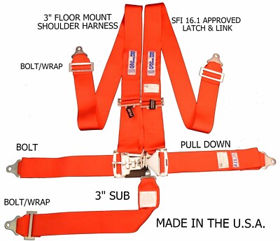 RJS RACING SFI 16.1 LATCH & LINK 5 PT FLOOR MOUNT HARNESS RED 1131004