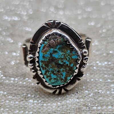 Vintage Navajo SAMUEL LEE Turquoise 925 Sterling Silver Ring 7.5