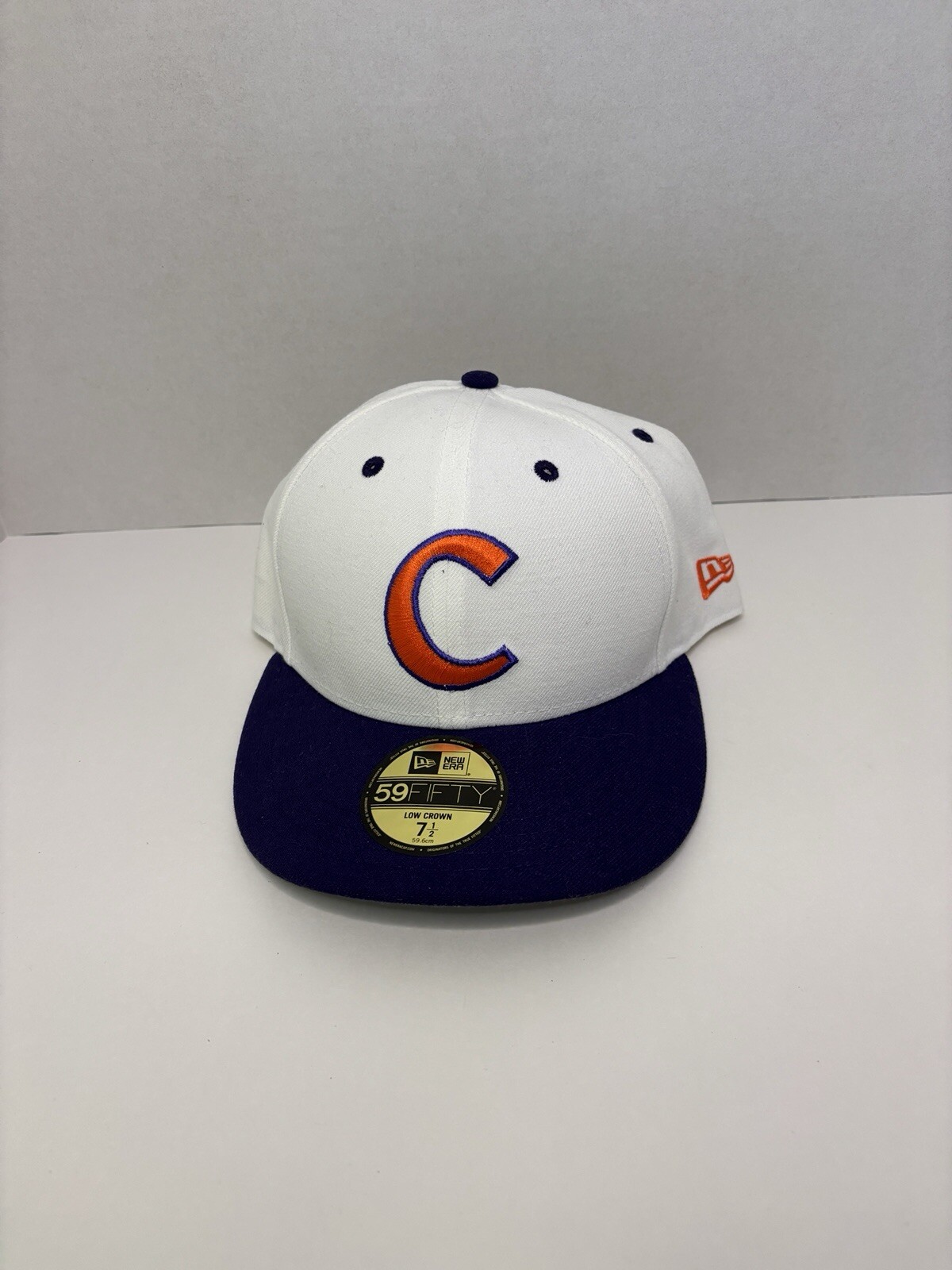 Clemson Tigers Baseball Hat New Era Size Fitted Size 7 1/2 White Omaha Paw