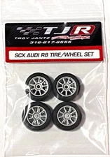 SCX 1/32 Stock Tires, Wheel Set & Front Struts -  Audi R8 - Silver - NEW