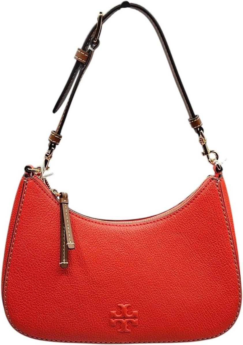 Tory Burch Womens Poppy Red Orange Thea Pebble Leather Shoulder