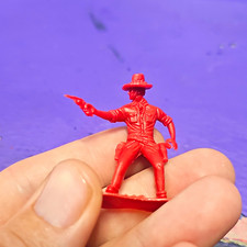 Vintage Red Plastic Cowboy Western Figure on Base w/ Hat Pistol Age 4-7