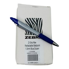 12 Pens Zebra Blue Pens Z-Grip Max Retractable Ballpoint Pen 1.0mm