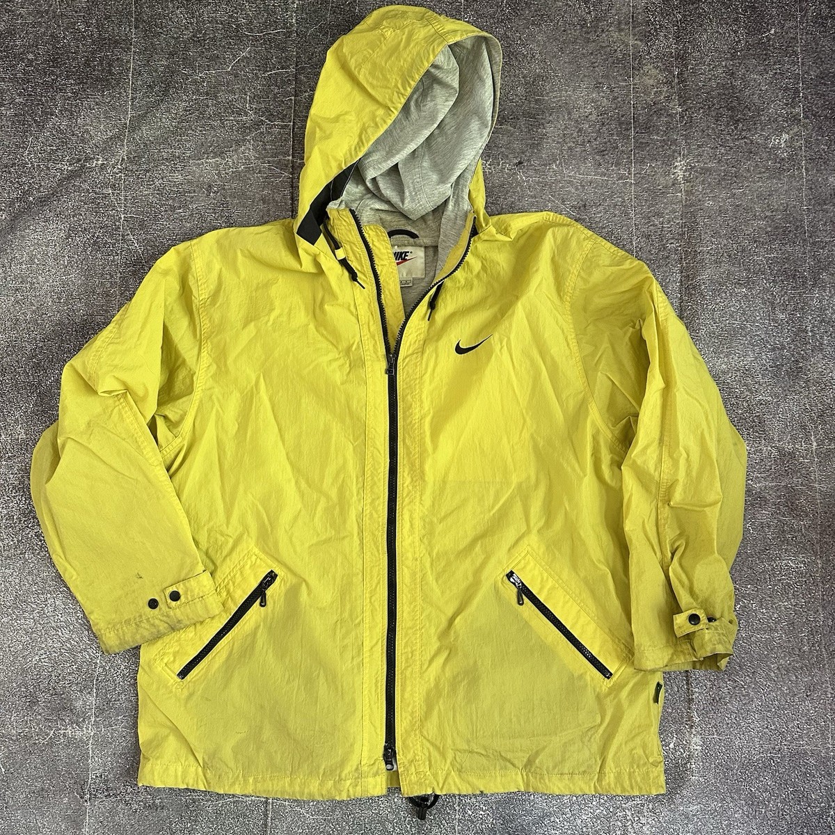 Men's Vintage 90's Nike Yellow Fleece Lined Hooded Windbreaker