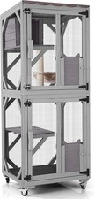 Cat House Catio Outdoor Enclosure on Wheels Kitty Shelter with Waterproof Cover