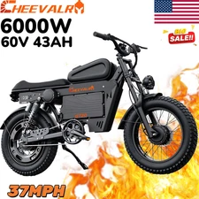 20" Fat E-Bike 6000W 60V 43Ah All Terrain E-Motorcycle 37 MPH Electric Dirt Bike