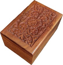 Floral Carved Wooden Urn - Solid Funeral Box for Ashes 3 Boxes Total