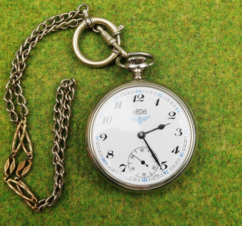 ARSA Eisenbahner-Taschenuhr Eisenbahn Flügelrad Swiss Made Uhr Bahn Dampflok